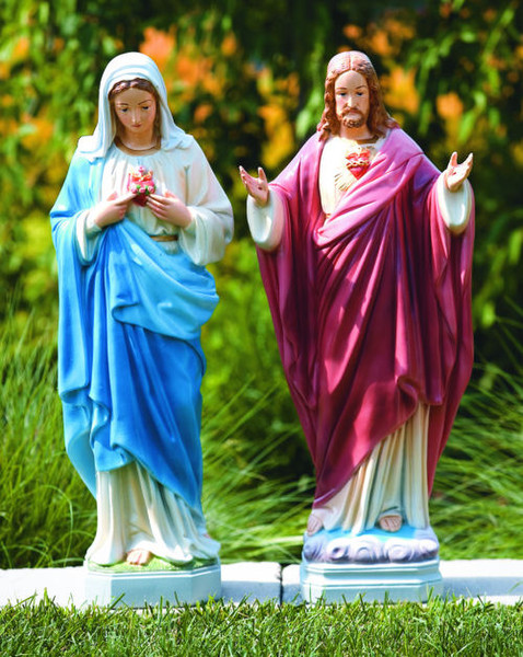 Jesus & Mary Sacred Statues Sculptures Heart Set
